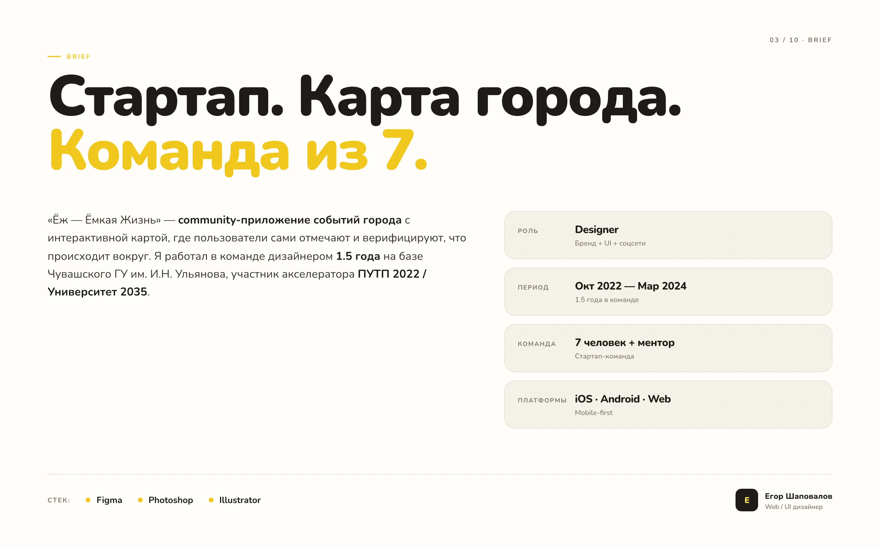 Бриф проекта: роль, период, команда, платформы